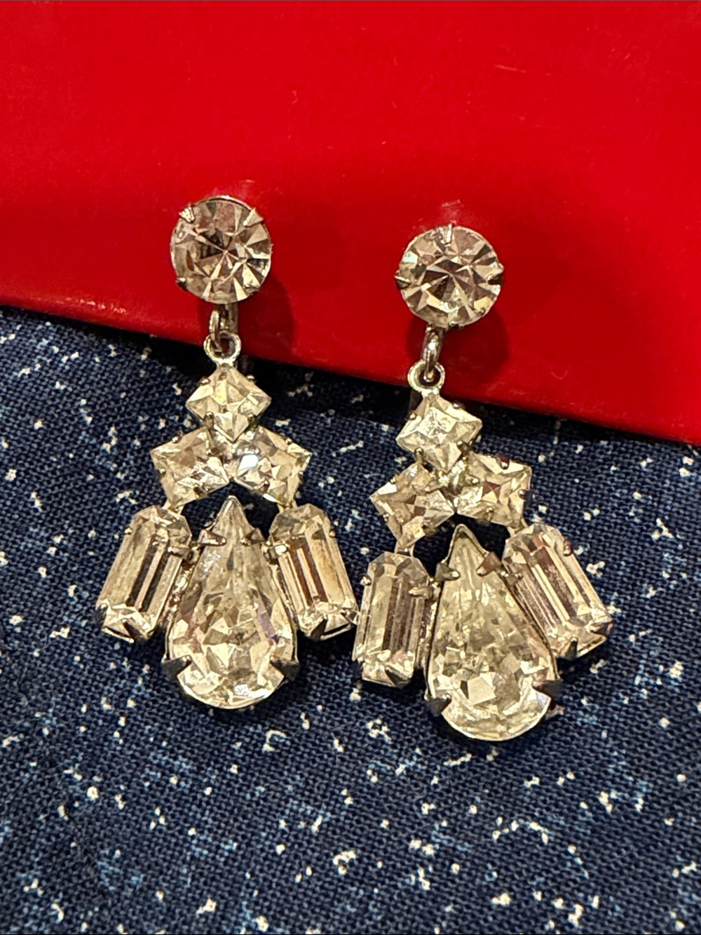 Vintage 1950s Rhinestone Cluster Dangle Screw Back Earrings